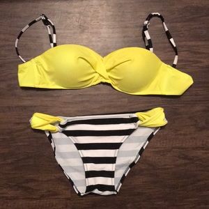 Neon yellow and striped Push up bikini